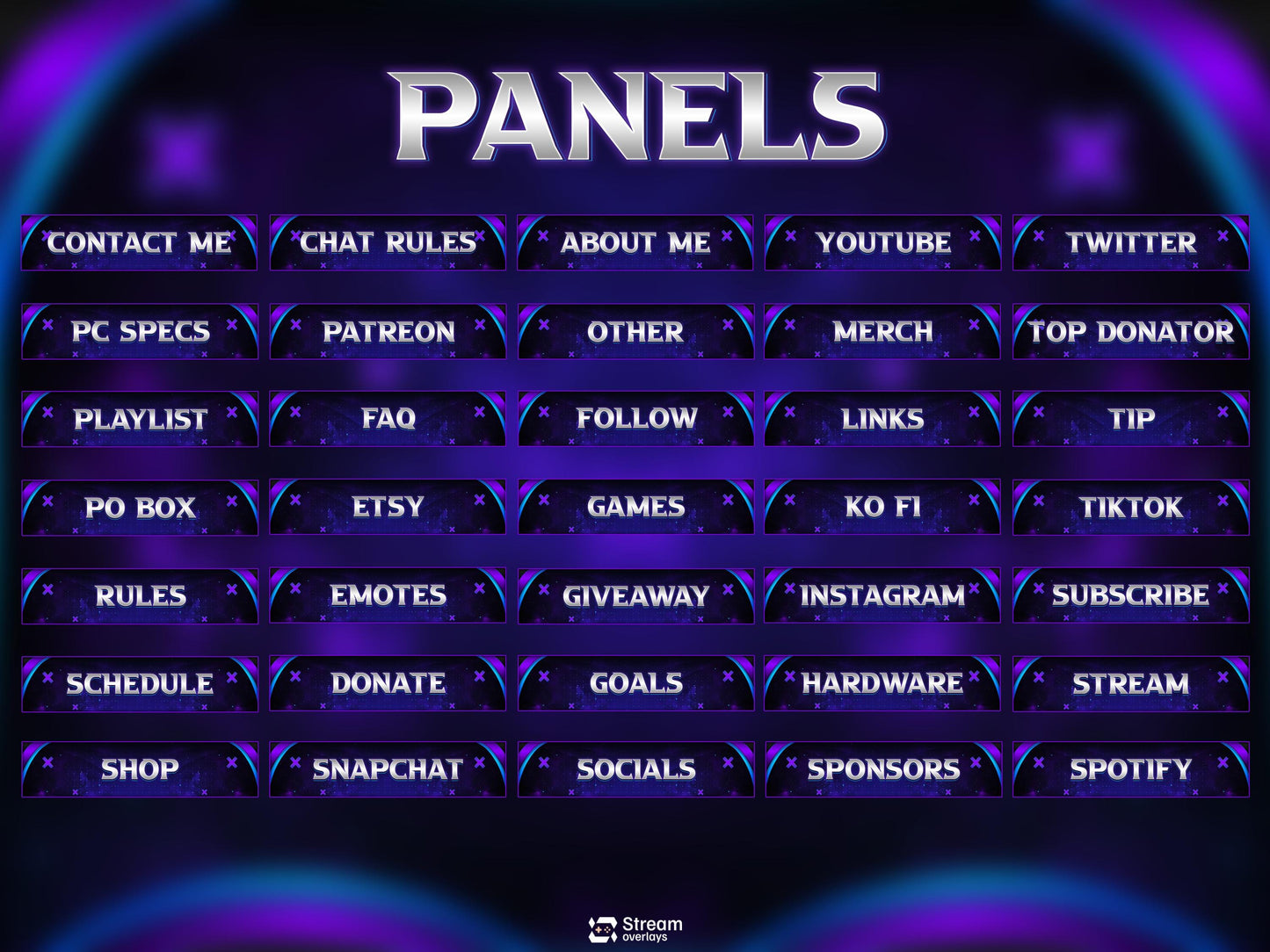 Purple Neon Twitch Overlay Pack Animated | Galaxy Space Stream Screens, Futuristic Cyber Theme, Starting Soon Alerts Panels OBS Kick YouTube