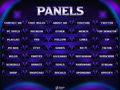 Purple Neon Twitch Overlay Pack Animated | Galaxy Space Stream Screens, Futuristic Cyber Theme, Starting Soon Alerts Panels OBS Kick YouTube