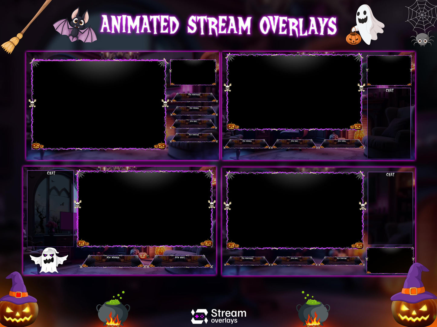 Animated Halloween Twitch Stream Pack, Spooky Halloween OBS Overlay, Kawii Stream package, Spooky Twitch Overlay Package, Cute Ghost Overlay