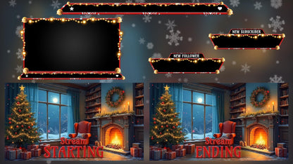 Cozy Christmas Twitch Overlay Pack | Winter Fireplace Stream Screens | Holiday Snow Scene | Animated Alerts & Facecam