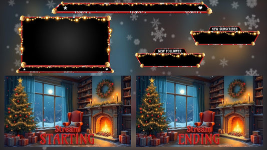 Cozy Christmas Twitch Overlay Pack | Winter Fireplace Stream Screens | Holiday Snow Scene | Animated Alerts & Facecam