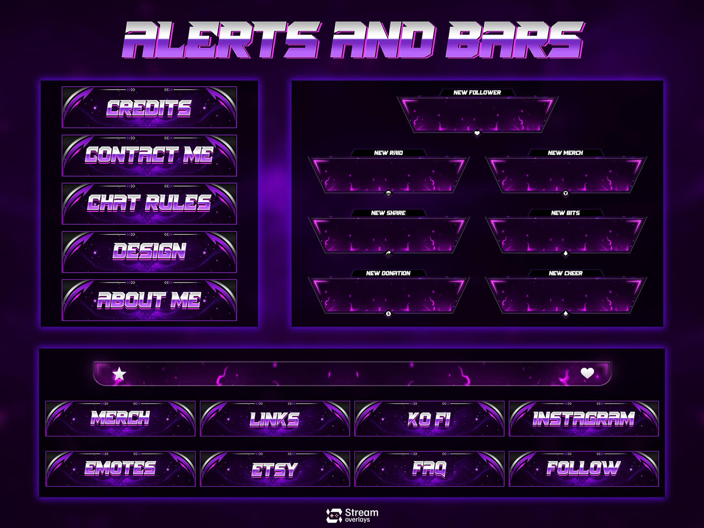 Purple Neon Twitch Overlay | Cosmic Streaming Pack | Galaxy Animated Scenes | Stream Package | Twitch Alerts | Starting Soon, Kick Screens
