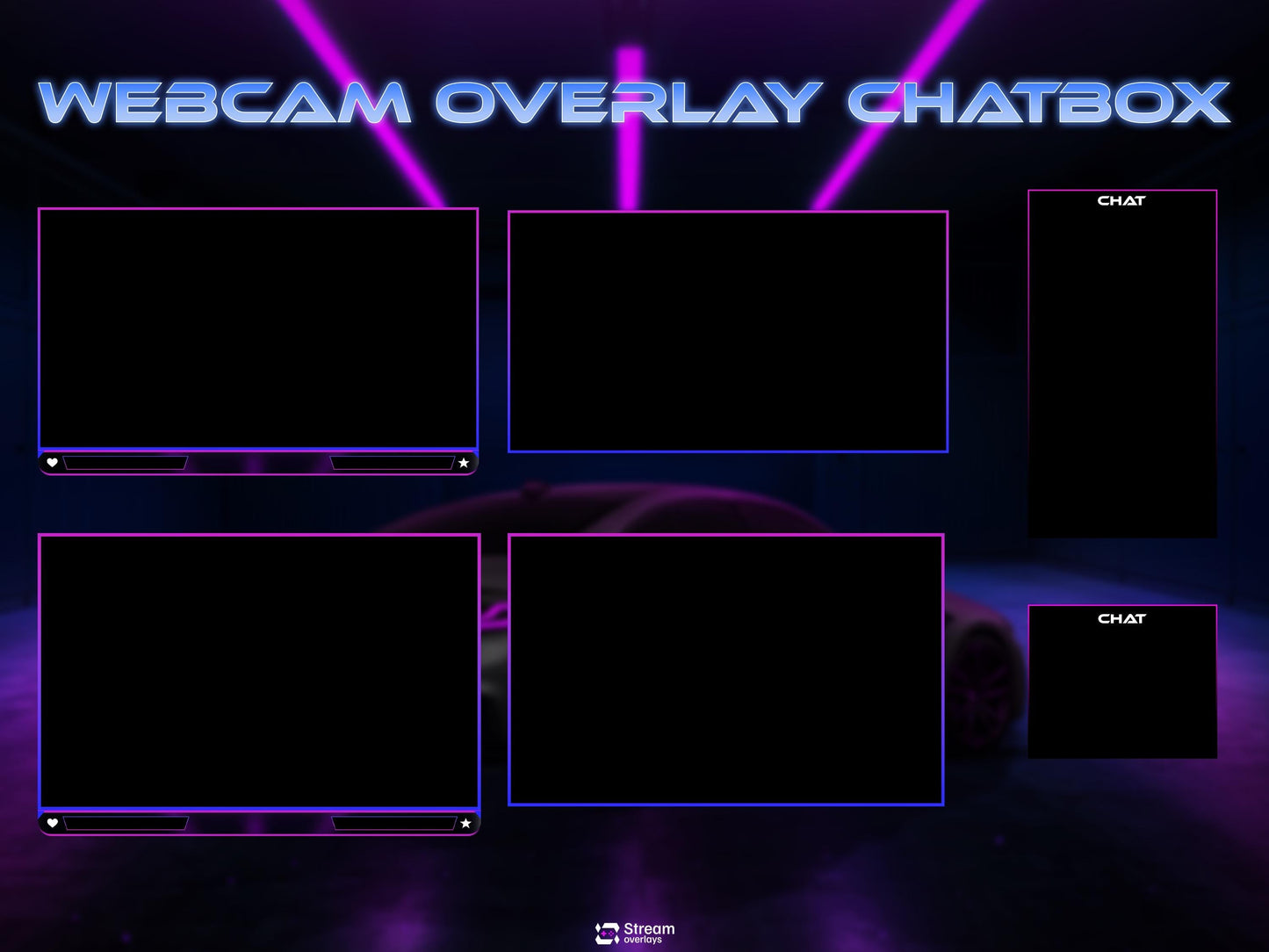 Car Twitch Overlay Pack | Animated Racing Stream | Neon Streaming scenes | Purple Screen Animation | Streams Alerts | Panels, Streamlabs,OBS