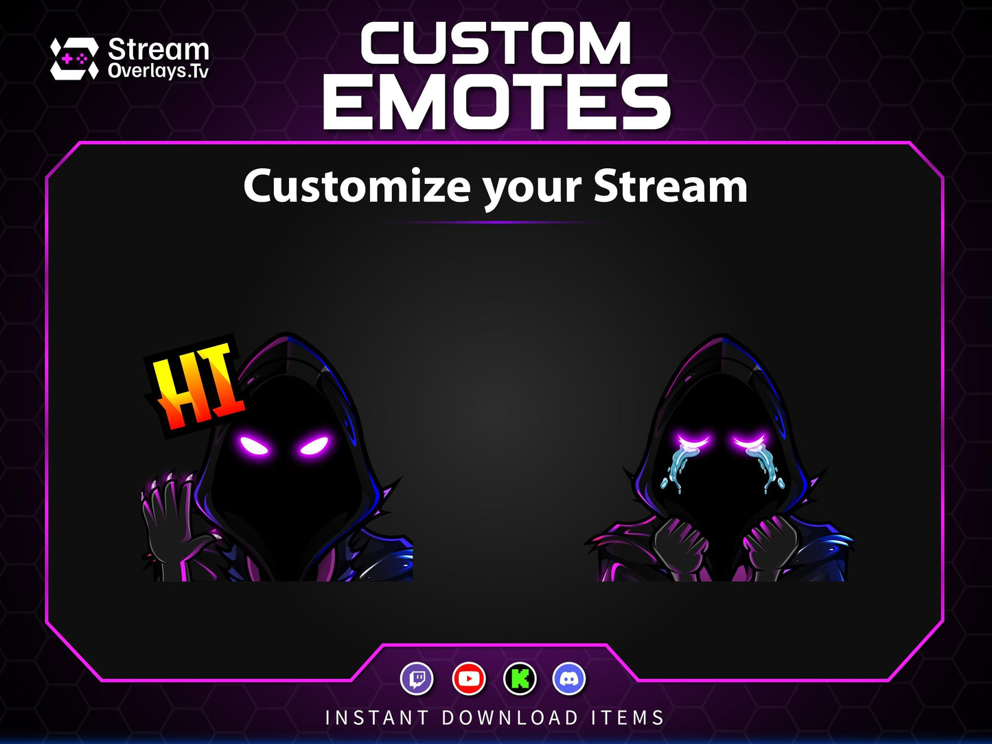Purple Neon Hacker Twitch Emotes | Grim Reaper Emoji Pack for Streamers | Cute Reaper Twitch Emotes | Kawaii Grim Reaper Emote Pack
