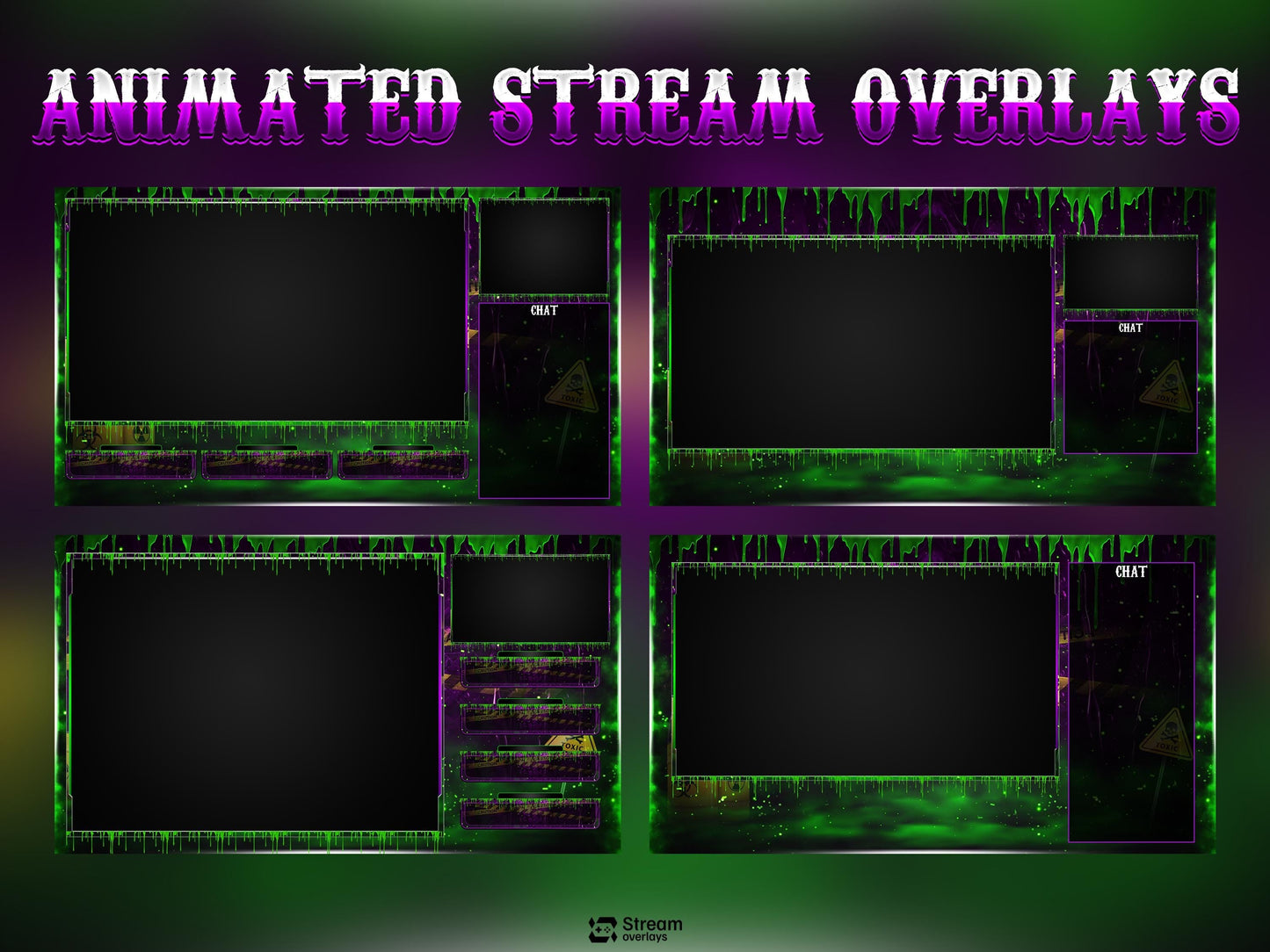 Radioactive Stream Pack, Toxic Twitch Overlay, Animated Stream Package | Stream Scenes | Slime Gaming | Panels | Alerts | Screens | Scene