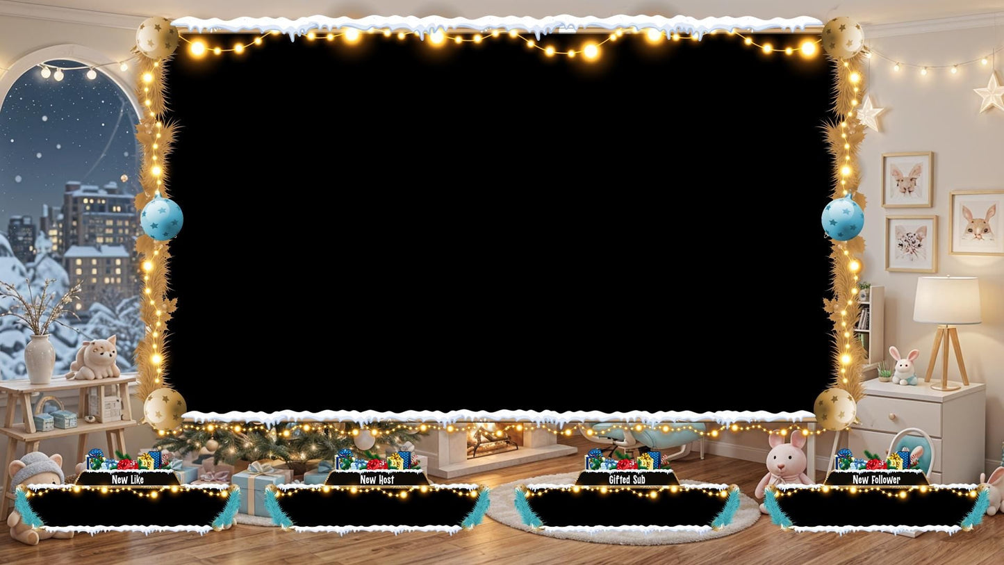 Christmas Kawaii Gaming Room Twitch Overlays Pack | Snow Fireplace | Christmas Tree Holiday Live Stream | Gift for Gamer | Game Room Decor