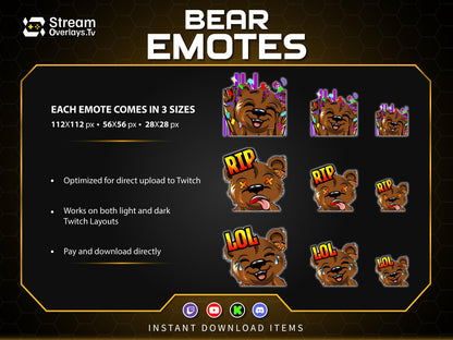 Bear Twitch Emotes Pack | Cute Bear Emoji Pack | Gamer Bear Emotes for Twitch, Discord & YouTube