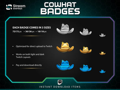Twitch Cowhat Subscriber Badges | Western Hat Sub Badges | Loyalty Badges for Streamers | Western-Style Badges for Multi-Month Subscriptions
