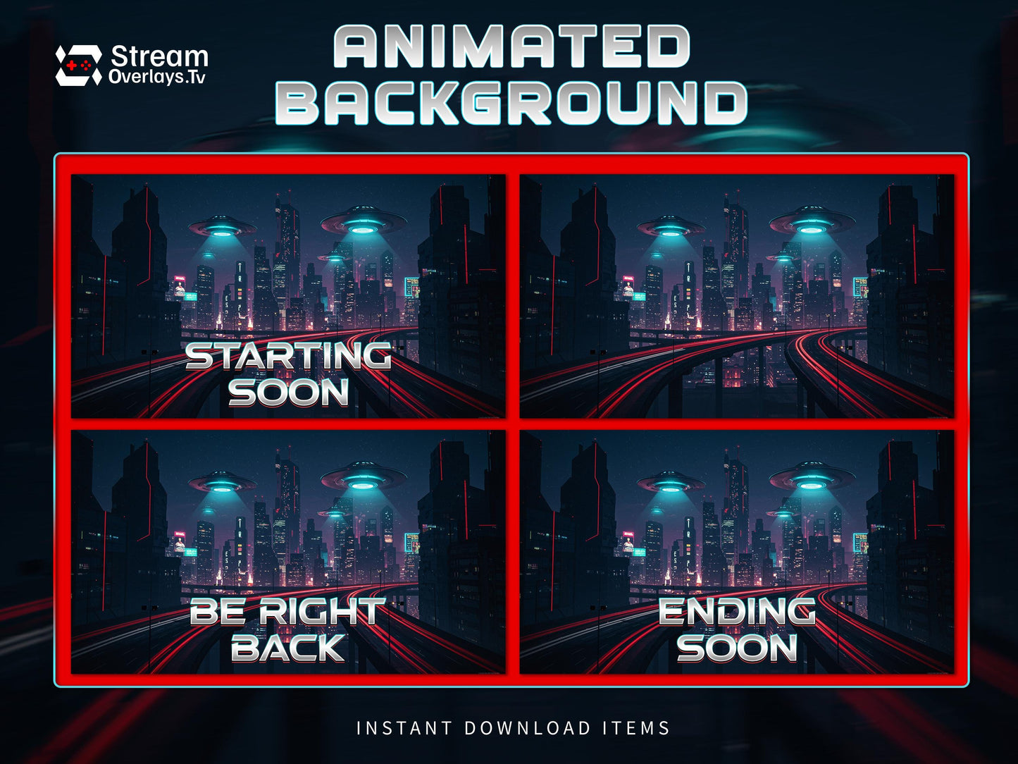 Cyberpunk Sci-Fi City Animated | Twitch Background | Neon Future Skyline | Starting Soon BRB Ending Screens | Twitch Overlay Pack