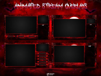 Dark Horror Twitch Overlay Pack | Moon Stream Package | Animated Screens| Red Streams | Gaming Alerts, Starting Soon, spooky Streams, Panels