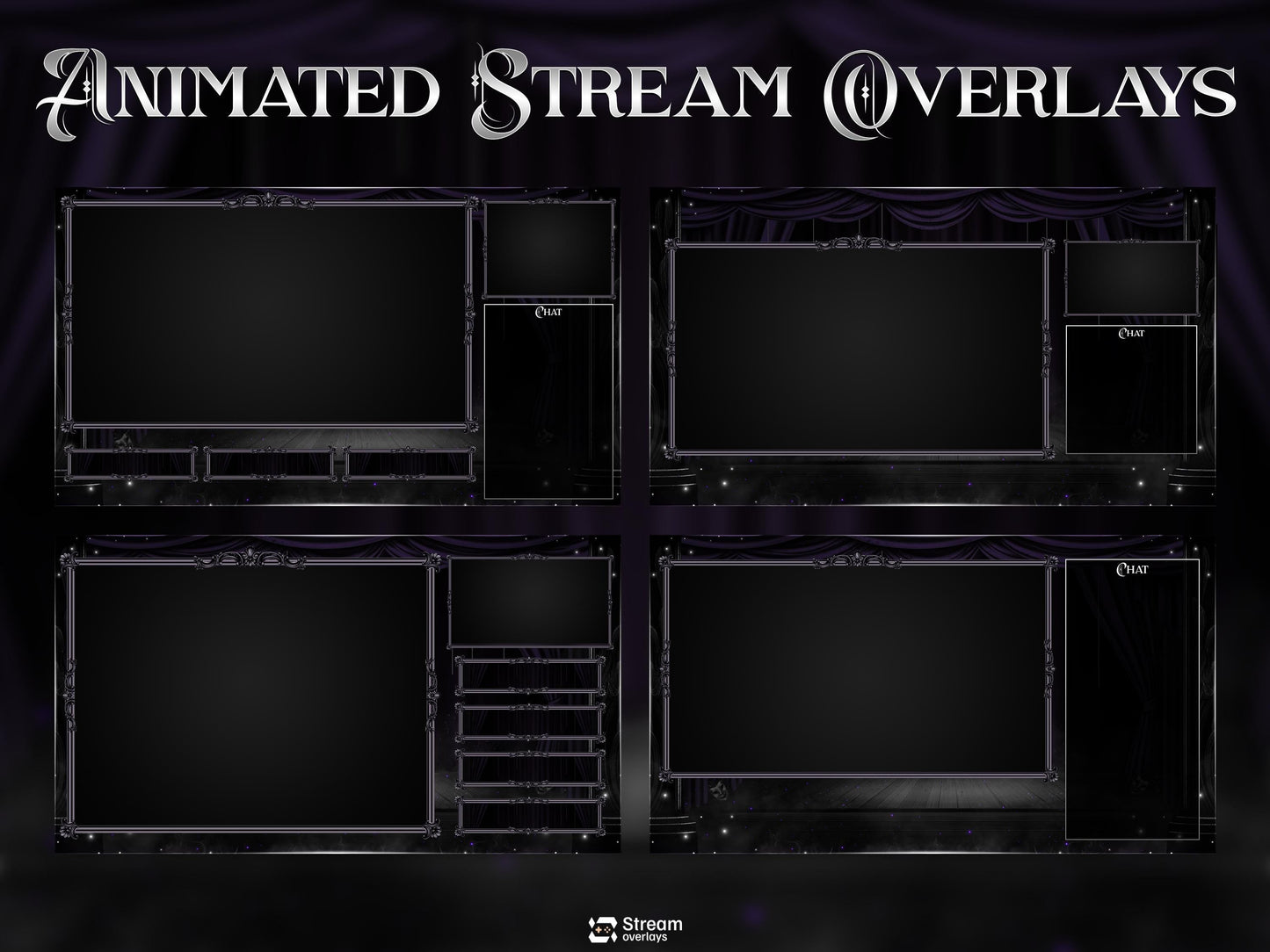 Elegant Theater Twitch Overlay Pack | Animated Dark Stage Curtain Stream Package, OBS Overlay, Twitch Panels, Stream Alerts | Kick & YouTube
