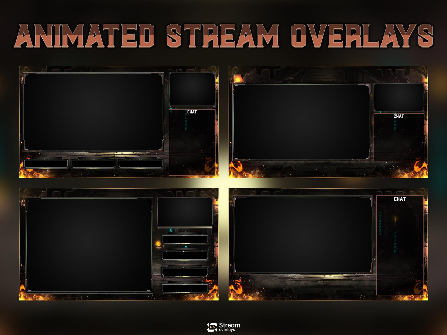 Ancient Castle Twitch Overlay | Royal Stone Cave Civilisation Stream Overlays | Fantasy Animated Overlay | Dungeon Fire, Gothic Rune Panels