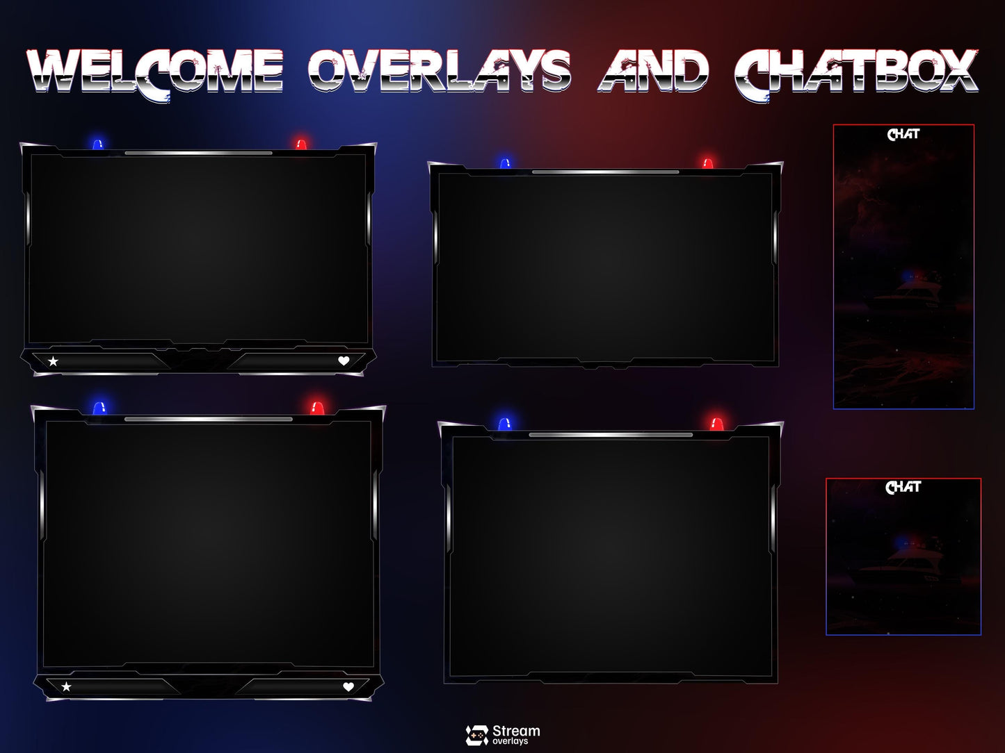 Ocean Police Twitch Overlay, Red and Blue Naval Cops Ocean Layouts for Streamers, Police Thunder Lightening Stream Overlay, OBS Crime Stream