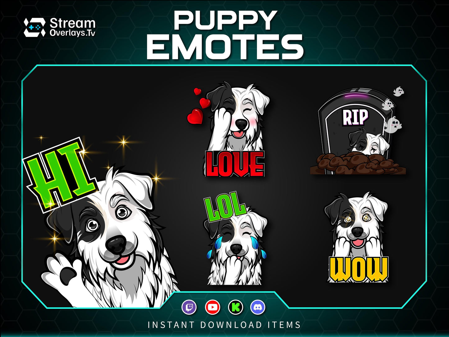 Dog Emotes Pack, Puppy Twitch Emotes, Cute Funny Dog Emote Bundle, Discord Twitch Streamer Emotes Set, Gaming Emotes Pack (Digital Download)