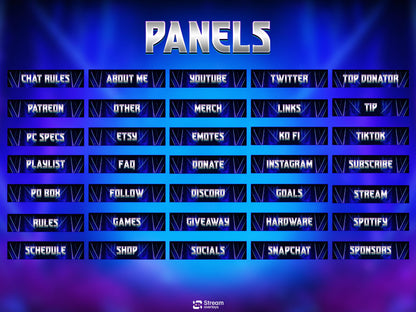 Animated Mecha Twitch Overlay, Futuristic Sci-Fi Stream Package, High-Tech Cyber Setup for OBS, Cyber Shield Animated Stream  Purple & Blue