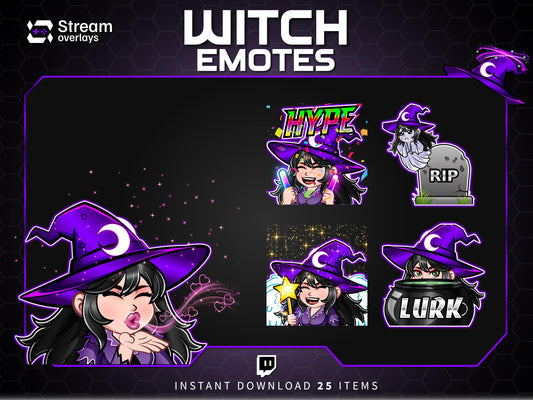 25 Witch Anime Emotes | Purple Halloween Twitch, Discord (Digital Download)