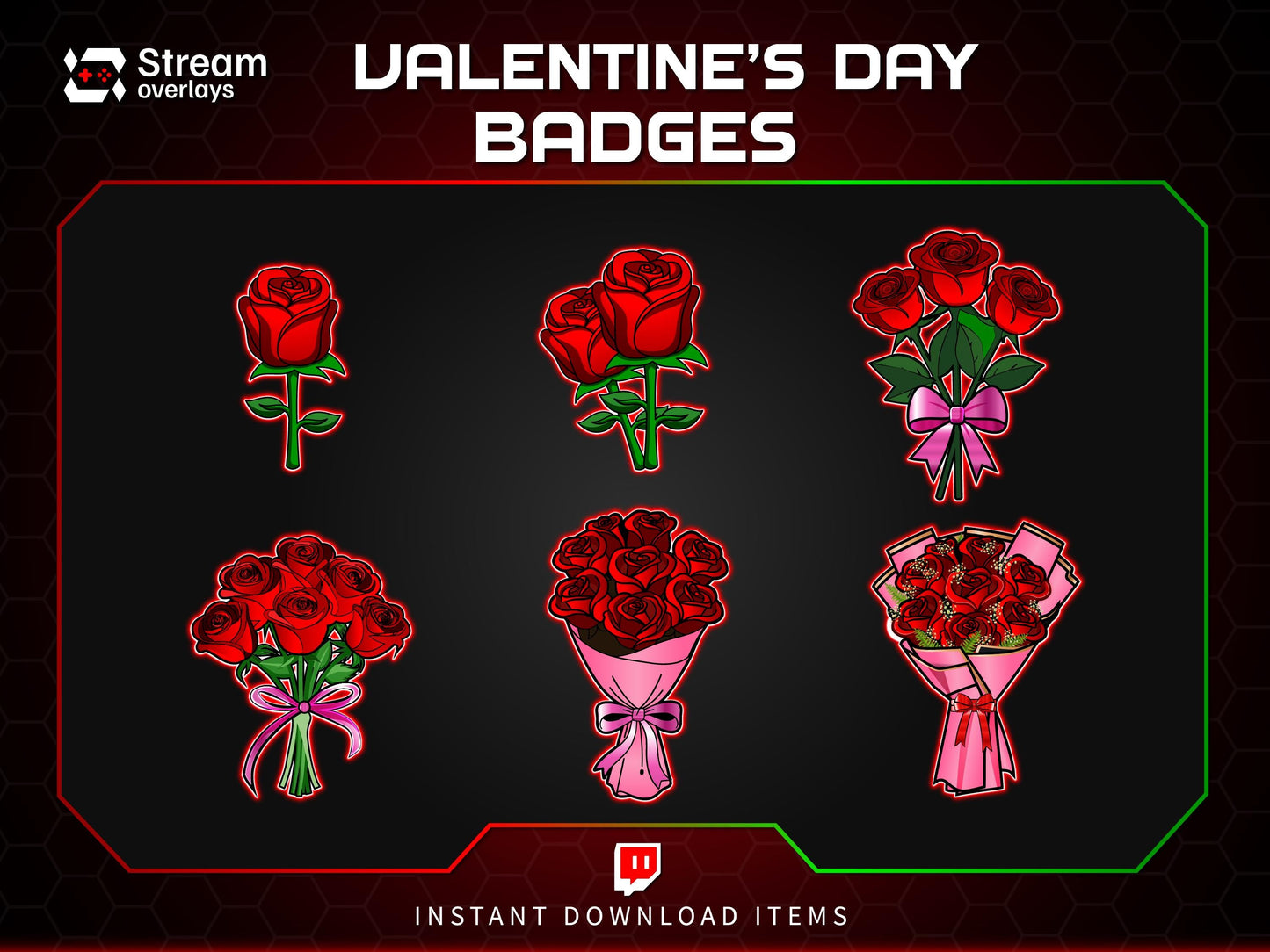 Valentine's Day Sub badges | Rose & Flower Subscriber Badge | Bouquet Twitch stickers| Romantic Loyalty Stickers, Love Streamer Discord Kick