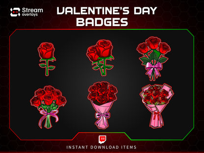 Valentine's Day Sub badges | Rose & Flower Subscriber Badge | Bouquet Twitch stickers| Romantic Loyalty Stickers, Love Streamer Discord Kick