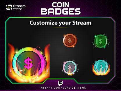 Coin Twitch Sub Badges, Dollar Currency Channel Points (Digital Download)