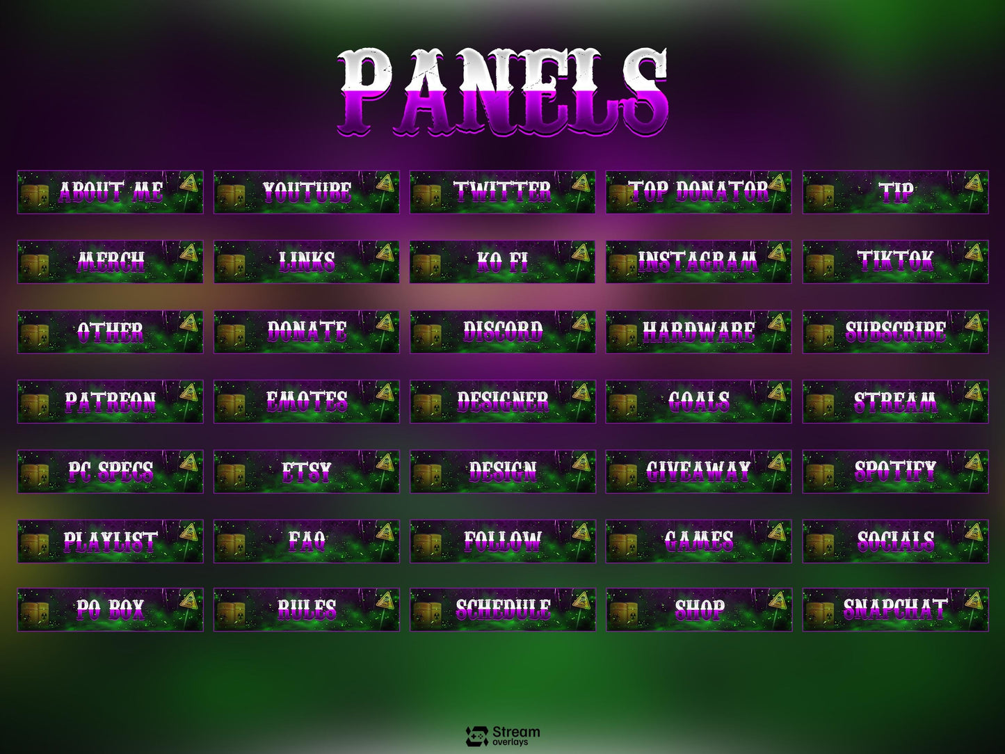 Radioactive Stream Pack, Toxic Twitch Overlay, Animated Stream Package | Stream Scenes | Slime Gaming | Panels | Alerts | Screens | Scene