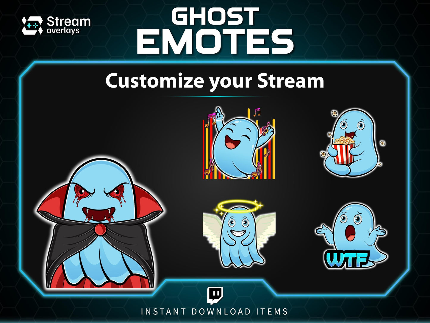 25 Spooky Ghost Twitch Emotes: Halloween Emojis (Instant Download)