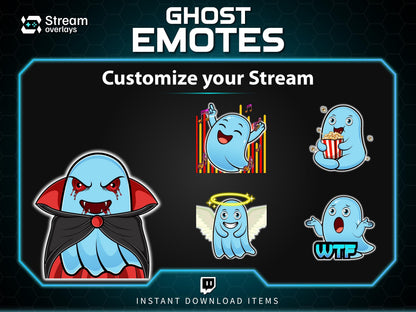 25 Spooky Ghost Twitch Emotes: Halloween Emojis (Instant Download)