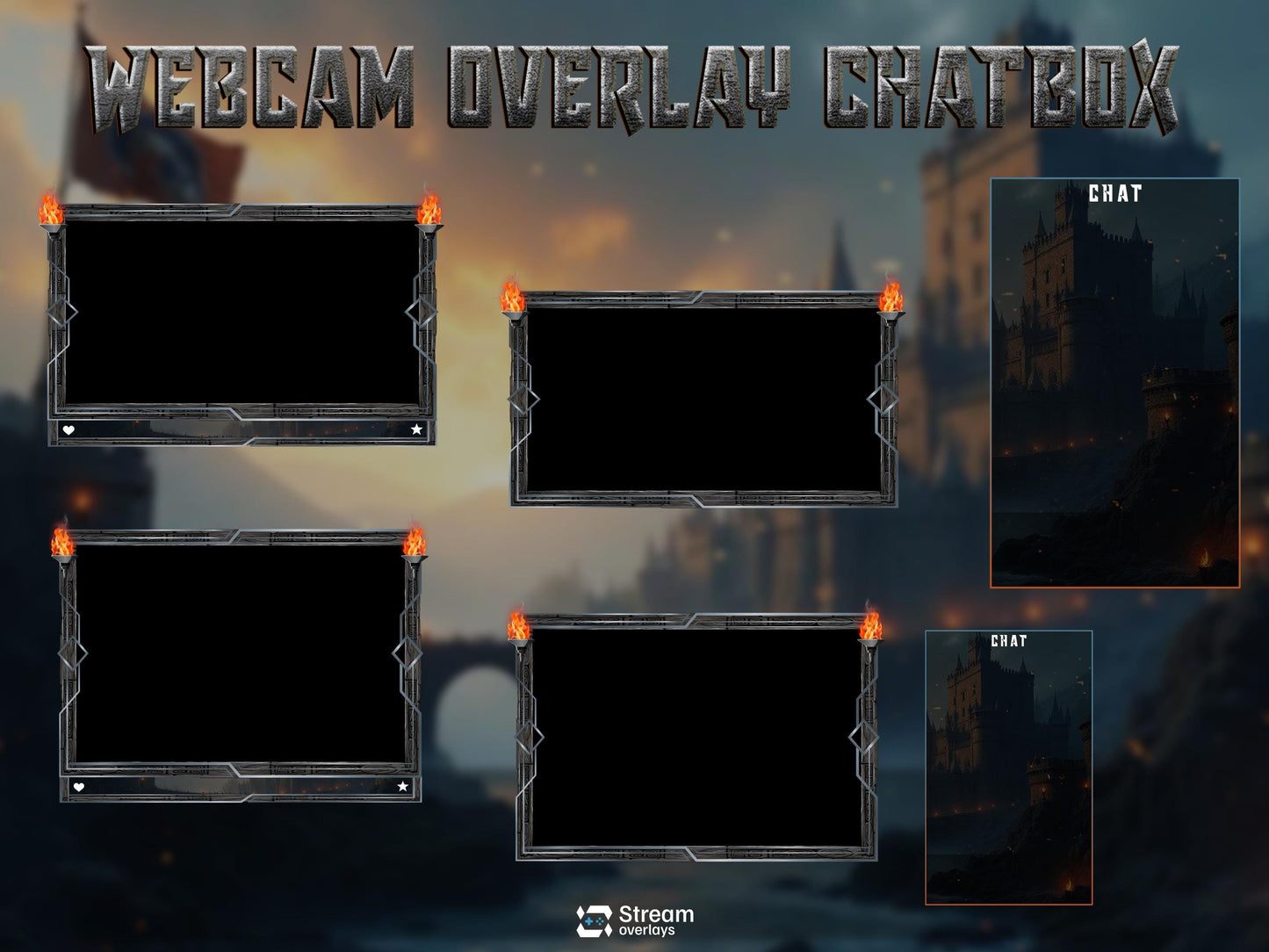 Medieval Castle Stream Overlay Pack | Dark Fantasy Theme | Ancient Twitch Overlay | Epic War | Throne Game | Vikings | Iron flame Screens