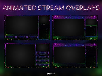 Neon Twitch Overlays | Skull Stream Overlay | Animated Screens | Glow Scenes | Animate Package | Panels | Alerts | Neon Alert | OBS Pack