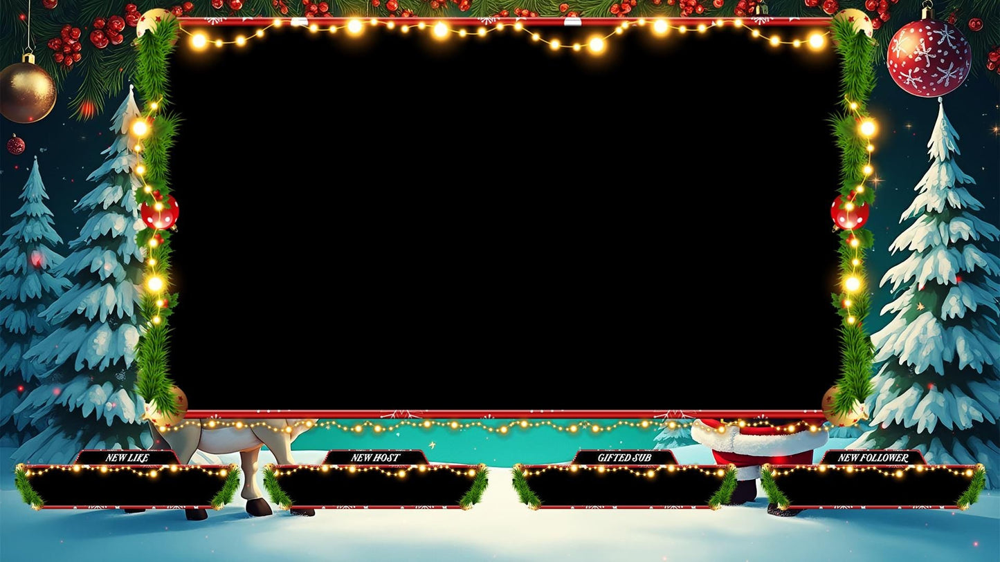 Christmas Stream Overlay Pack | Santa & Reindeer | Cozy Winter Twitch Bundle, Holiday Snow Scene | Animated Alerts | Stream Decorations