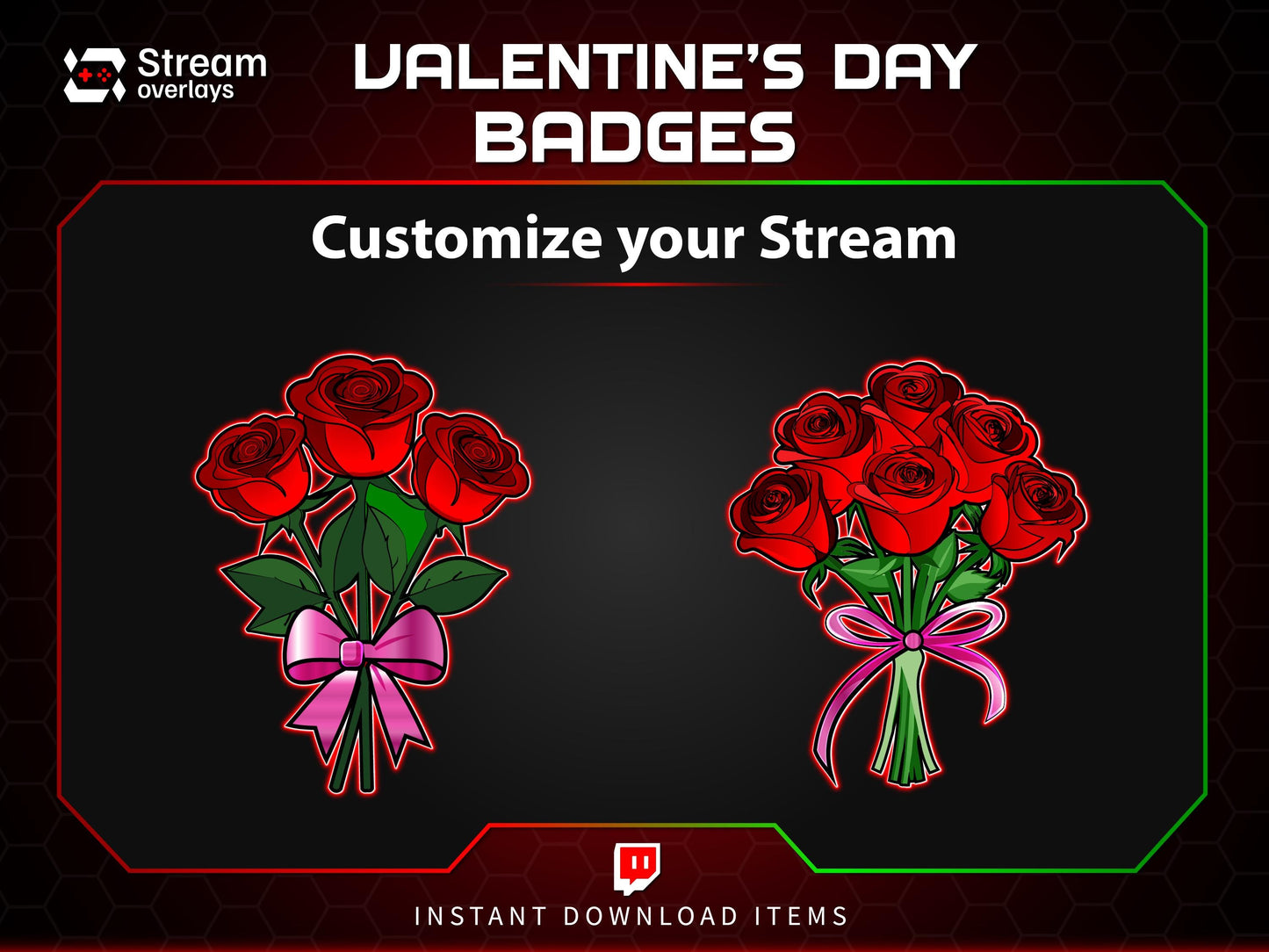Valentine's Day Sub badges | Rose & Flower Subscriber Badge | Bouquet Twitch stickers| Romantic Loyalty Stickers, Love Streamer Discord Kick