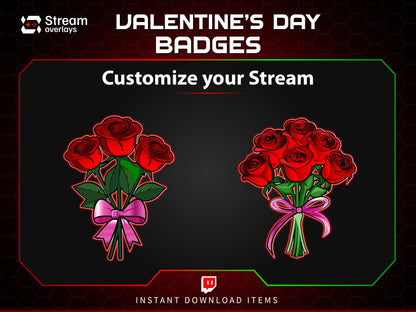 Valentine's Day Sub badges | Rose & Flower Subscriber Badge | Bouquet Twitch stickers| Romantic Loyalty Stickers, Love Streamer Discord Kick