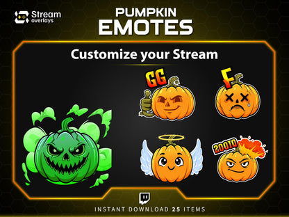 25 Pumpkin Stream Emotes, Spooky Fall Emojis (PNG Digital Download)