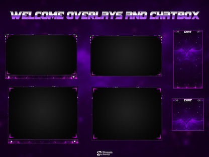 Purple Neon Twitch Overlay | Cosmic Streaming Pack | Galaxy Animated Scenes | Stream Package | Twitch Alerts | Starting Soon, Kick Screens
