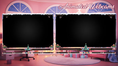 Christmas Pink Gaming Room Overlays Pack | Snowy Theme Xmas Tree Dream Bundle | Gift for Streamers | Winter Stream Decor Twitch | Gamer Desk