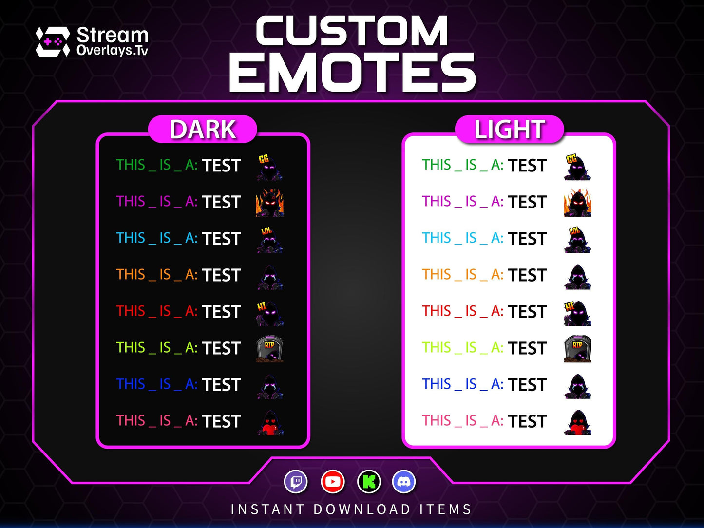Purple Neon Hacker Twitch Emotes | Grim Reaper Emoji Pack for Streamers | Cute Reaper Twitch Emotes | Kawaii Grim Reaper Emote Pack