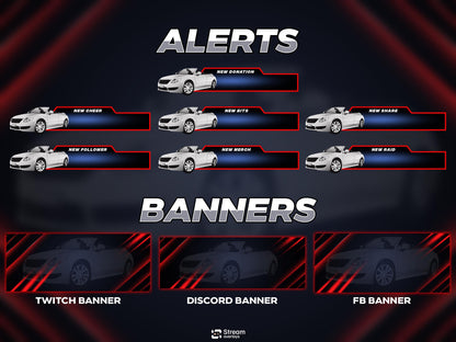 Car overlay pack | Animated Racing Stream Screens | Sport Car Theme | Gaming Overlays | Racers | Twitch Alerts | Panels | Auto Speed Pack