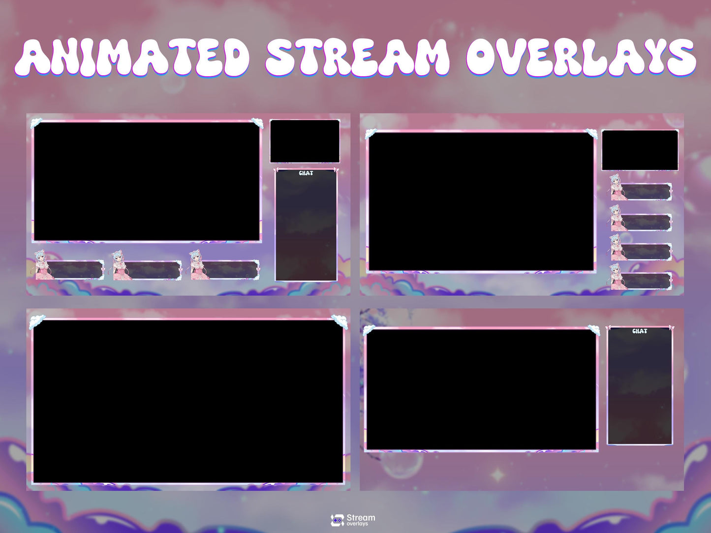 Pastel Sky Clouds Stream Package | Kawaii Anime Fantasy Twitch Overlays | Cute VTuber Gaming Bundle | Dreamy Colorful Cozy LoFi OBS Stream