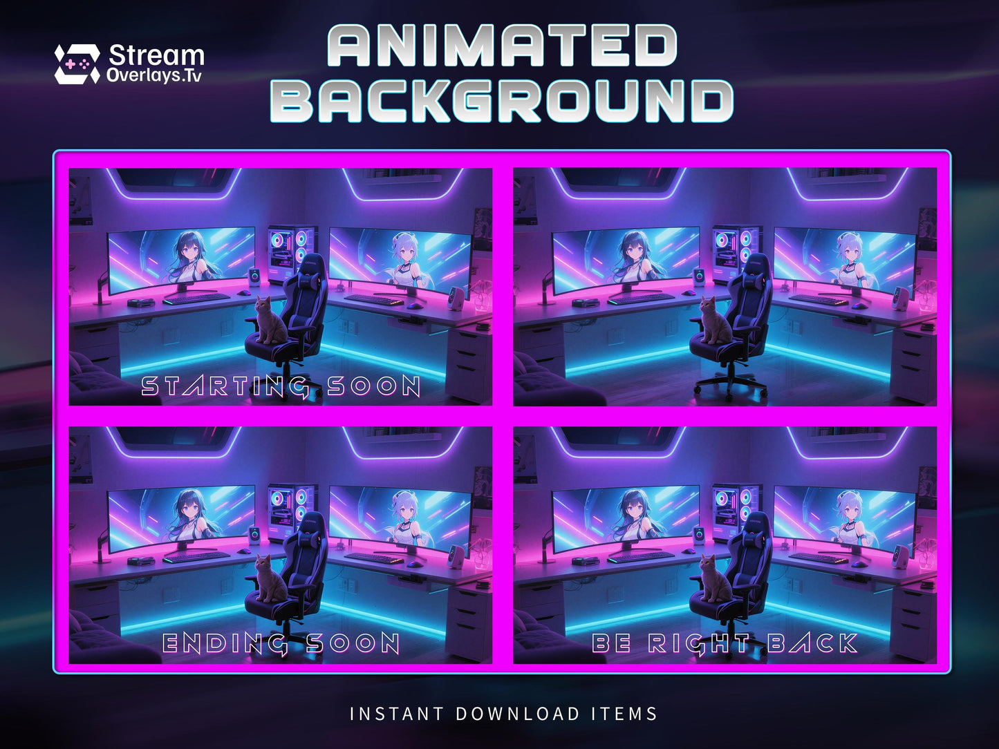 Anime Girl Cyber Gaming Room Background | Anime Stream Overlay Screens | RGB Twitch | Animated background | Twitch Streaming, Game Room Neon