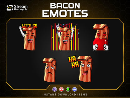 Bacon Twitch Emotes Pack | Funny Food Emojis | Cute Cartoon Emote | Emoji Set for Streamers,   Streamer Sticker, Twitch, Discord, Kick