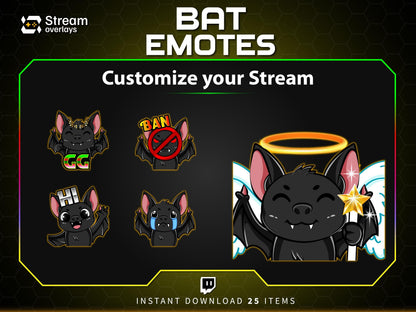 25x Spooky Bat Twitch Emotes | Animated & Static (Instant Download)