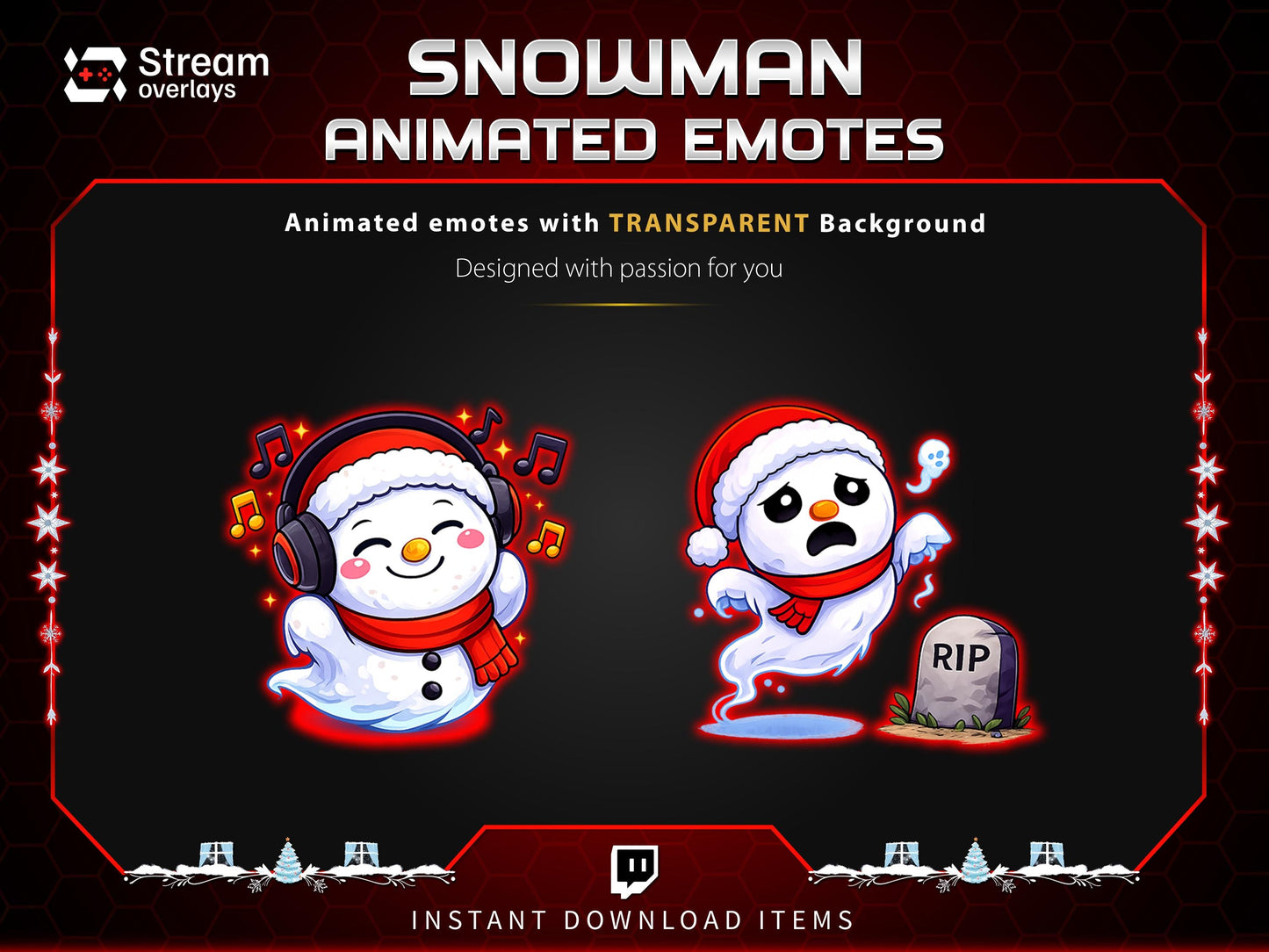 8x Snowman Animated Emotes | Christmas Holiday Emote Pack | Twitch Sub Emotes | Tiktok Emotes | Discord Emojis