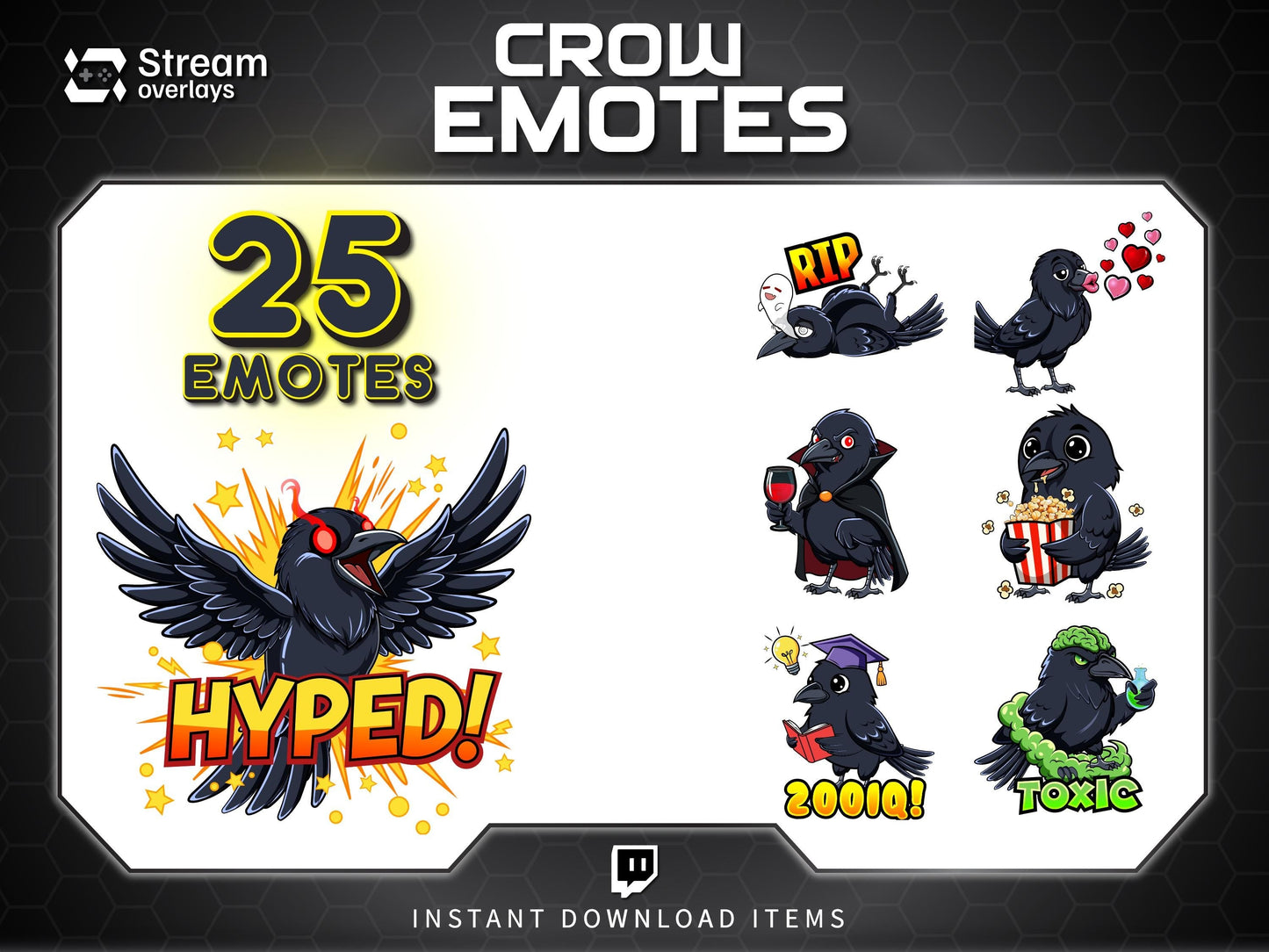 25 Raven Crow Twitch Emotes | Gothic Spooky Emojis (Digital Download)