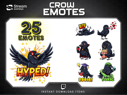 25 Raven Crow Twitch Emotes | Gothic Spooky Emojis (Digital Download)