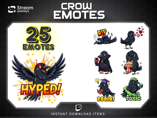 25 Raven Crow Twitch Emotes | Gothic Spooky Emojis (Digital Download)