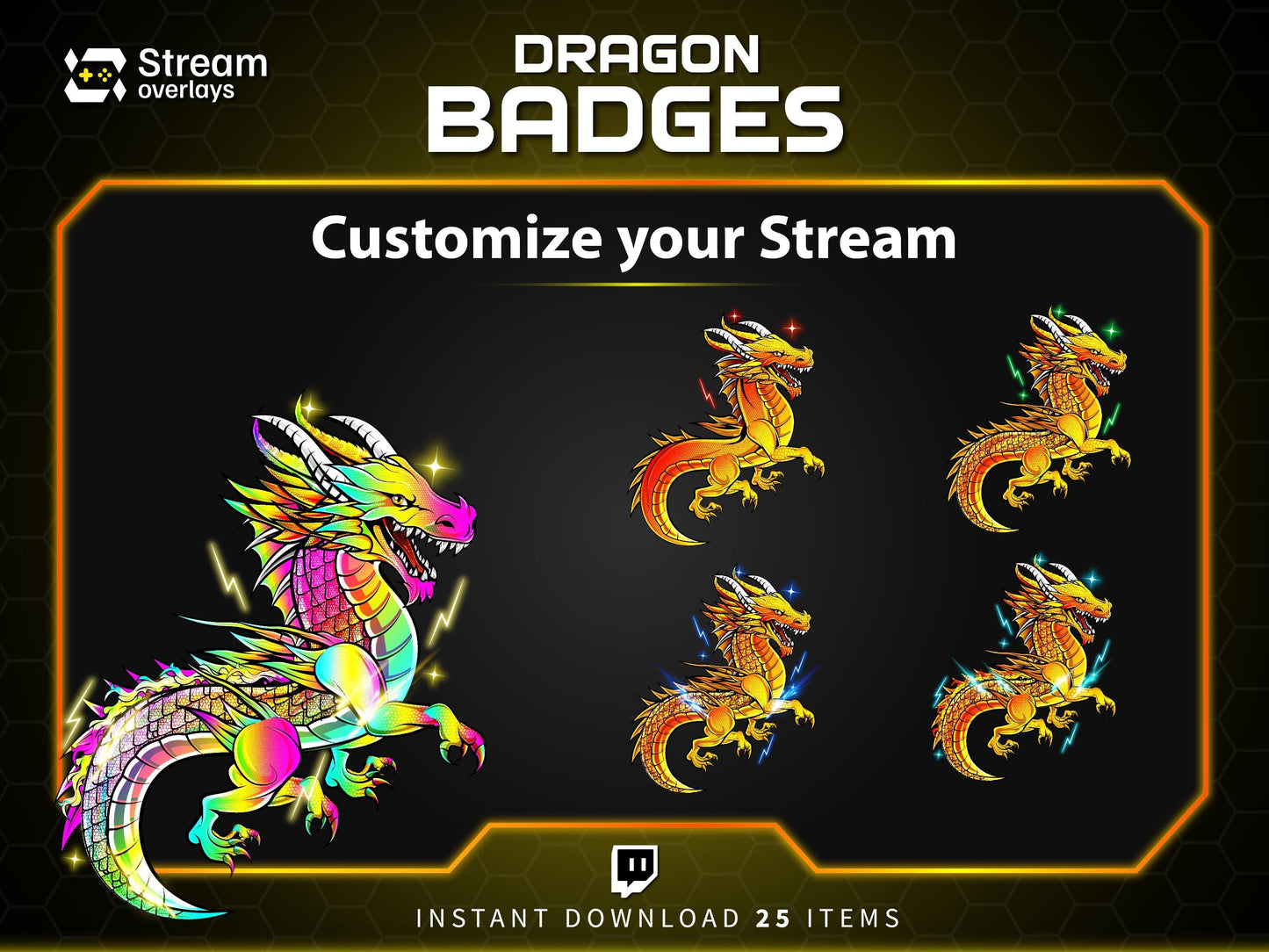 Dragon Sub Badges Bundle: Twitch, YouTube, Discord (Instant Download)