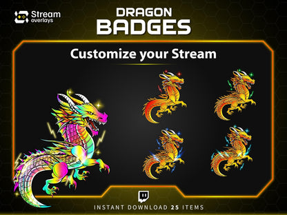 Dragon Sub Badges Bundle: Twitch, YouTube, Discord (Instant Download)