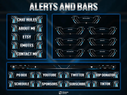 Blue Twitch Overlay Animated Pack | Modern Tech Gaming Overlays | Esports Streaming Package | Futuristic Stream Package | OBS & Streamlabs