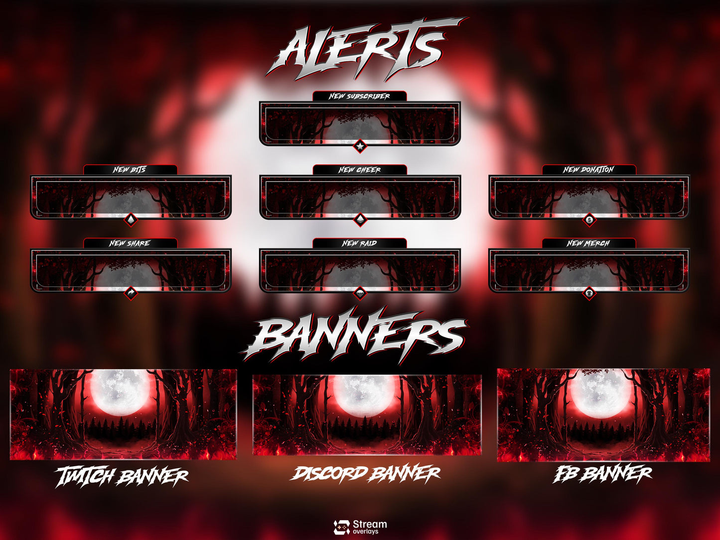 Moon Forest Animated Twitch Overlay | Blood Stream Pack | Dark Streams Screens | Streaming Scenes | Gaming Panels | Alerts | Horror Stream