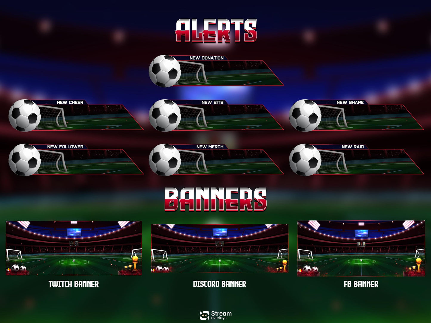 football Stream Overlay Pack | Animated Soccer Stream Screens | Sport Arena Theme | Stadium Overlays | Soccer Streamers | Twitch Alerts