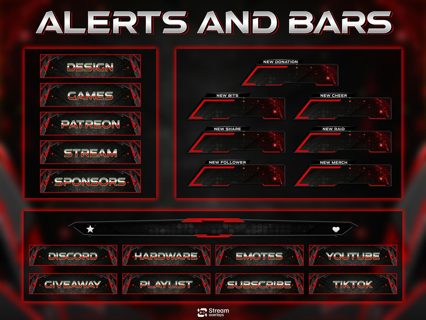 Tech Twitch Overlay | Modern Red Streaming Pack | Animated Stream Package | Streams Scenes | Gaming Panels | Stream Alerts | Gaming Overlay
